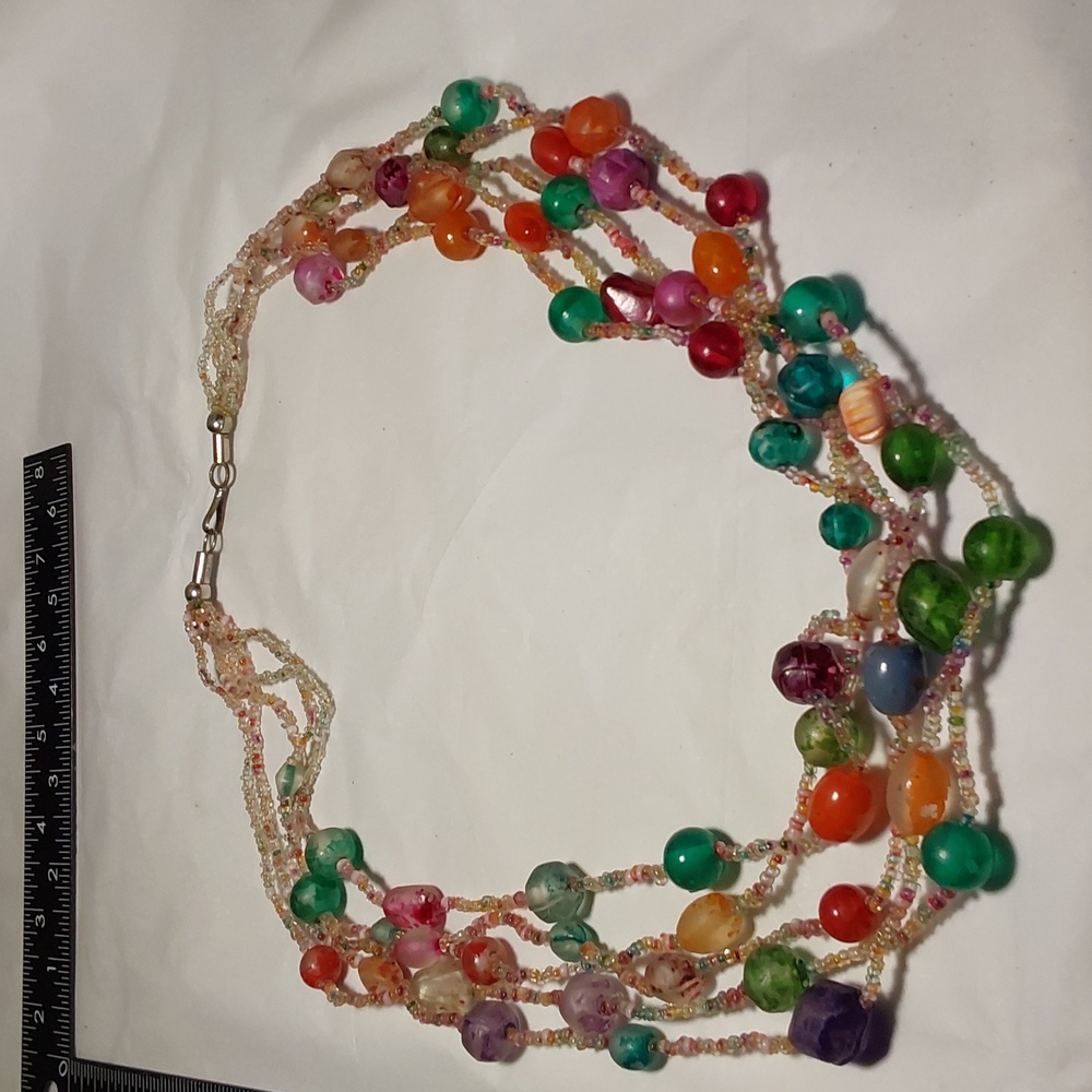 Multi Color Multi Beaded Irridescent Vintage Necklace Collar Necklace